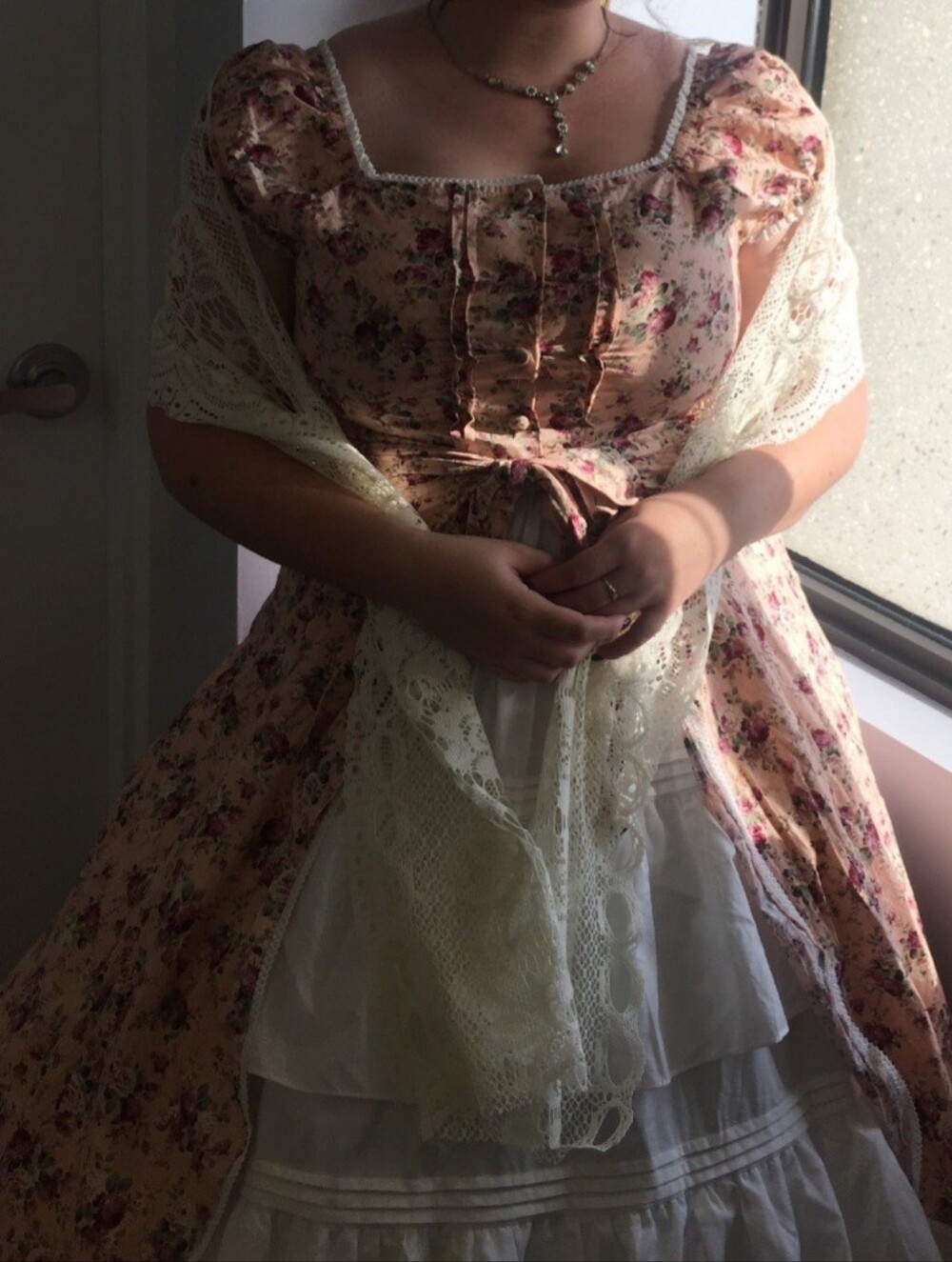 Victorian Choice Floral Maxi Dress in Pink & White Size XL Like New